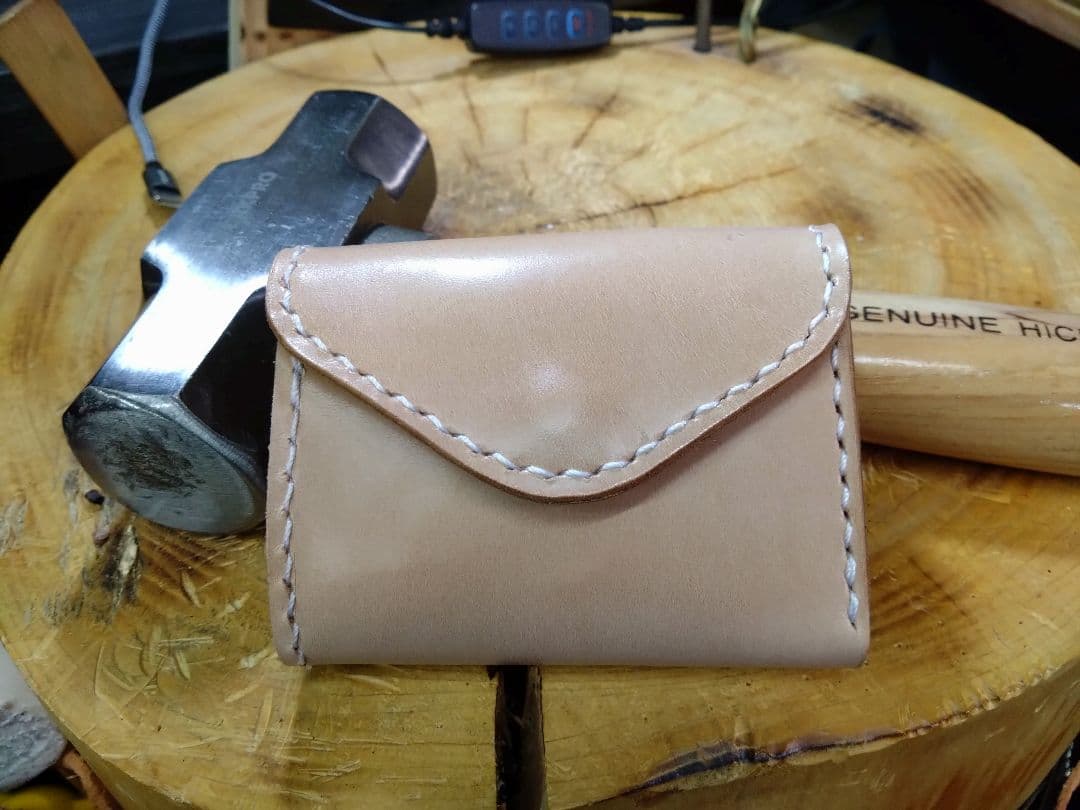 レザークラフト　コンパクトウォレット　レザーコンパクトウォレット　ハンドメイド