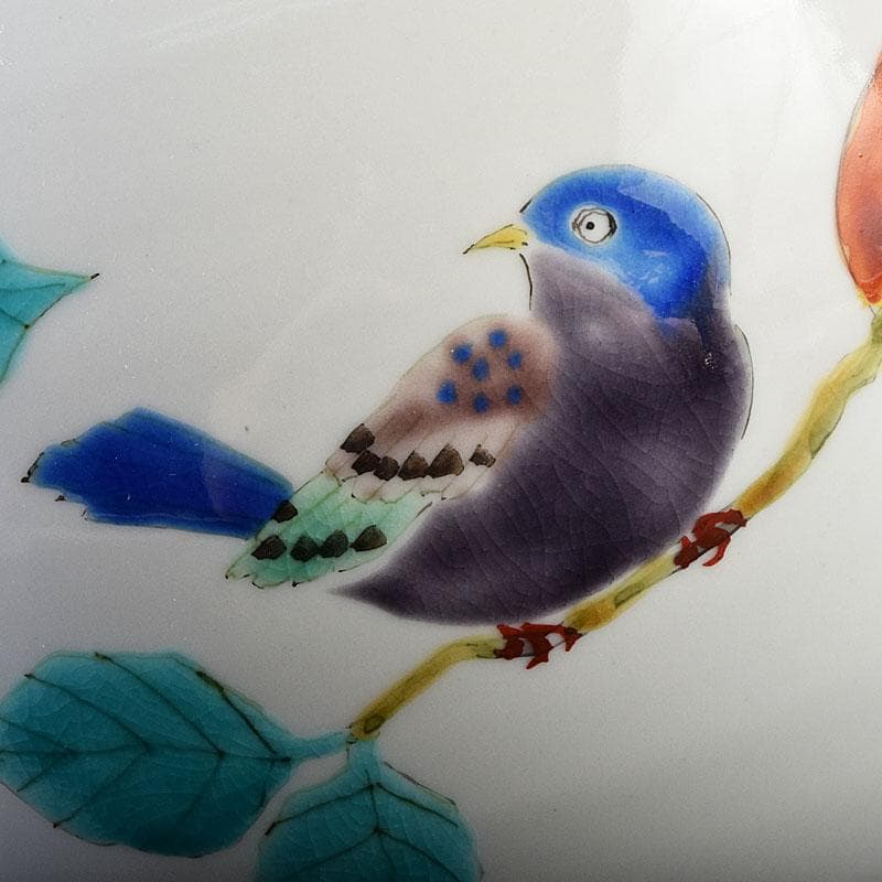 九谷焼　高聡文作　色絵鳥花文　花瓶　花入　里想　共布共箱　C　R9641H