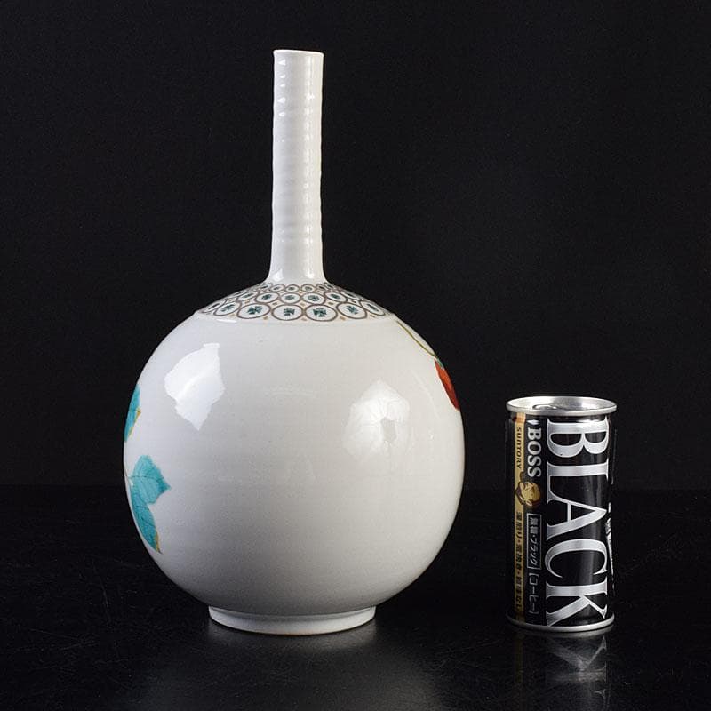 九谷焼　高聡文作　色絵鳥花文　花瓶　花入　里想　共布共箱　C　R9641H