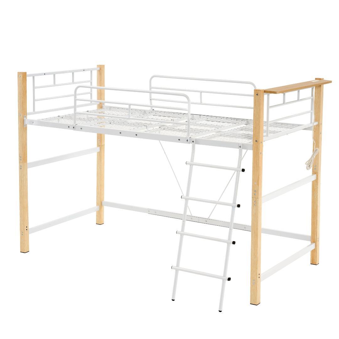 ロフトベッド　スチール製　一人暮らしに最適　ミドルタイプ　北欧風　BLACK