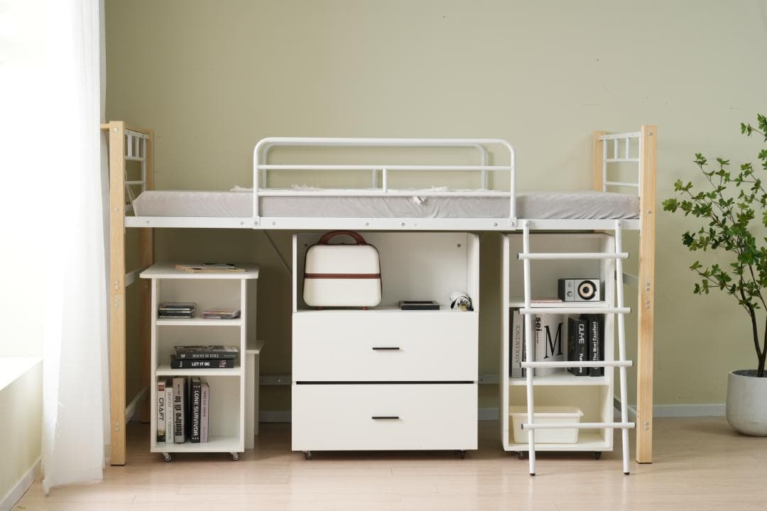 ロフトベッド　スチール製　一人暮らしに最適　ミドルタイプ　北欧風　BLACK