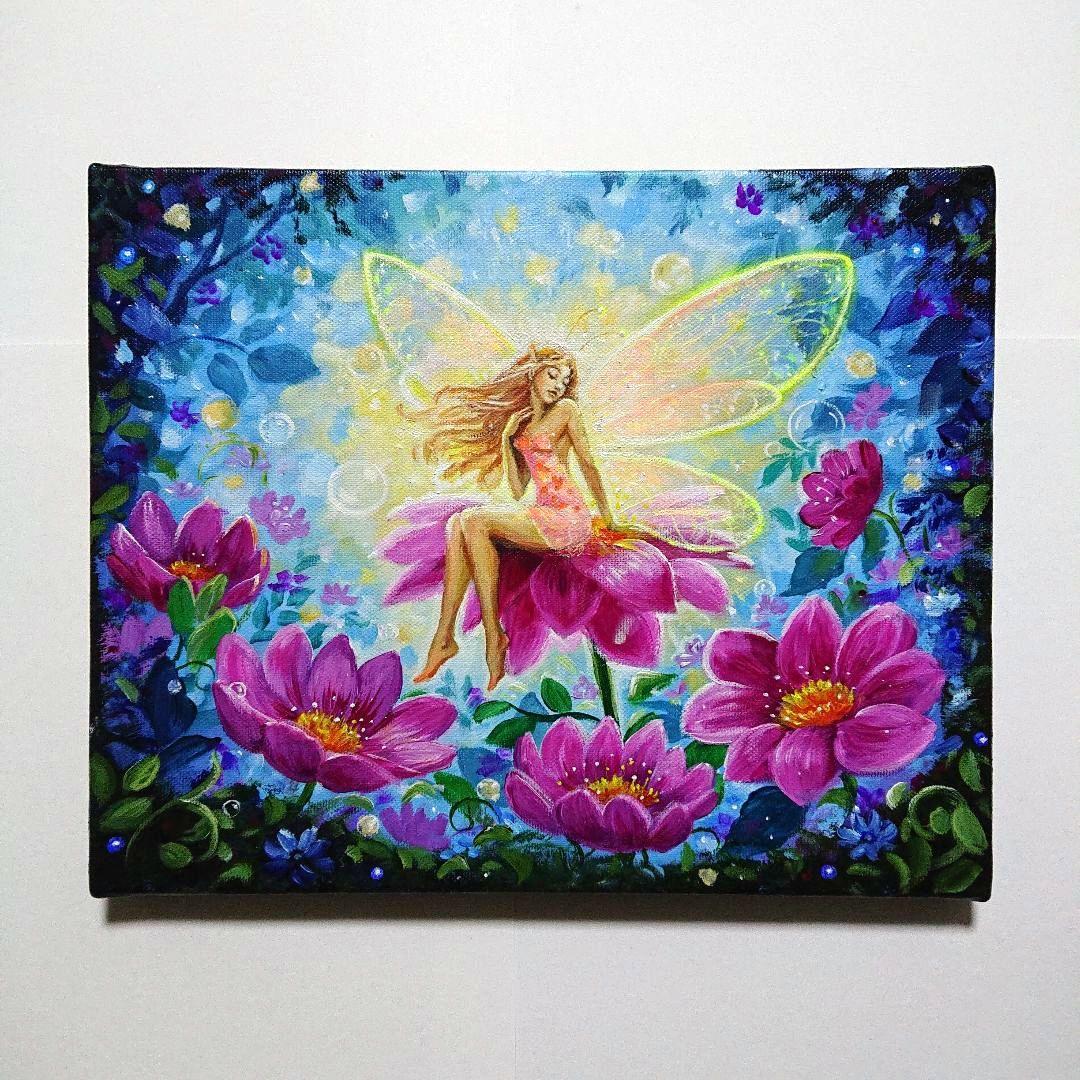 【妖精③】アクリル画 F3 風景画 絵画