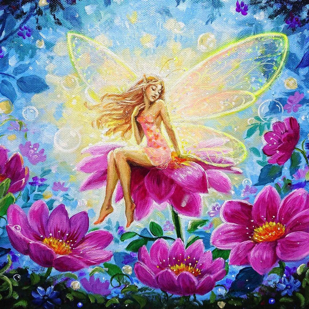 【妖精③】アクリル画 F3 風景画 絵画