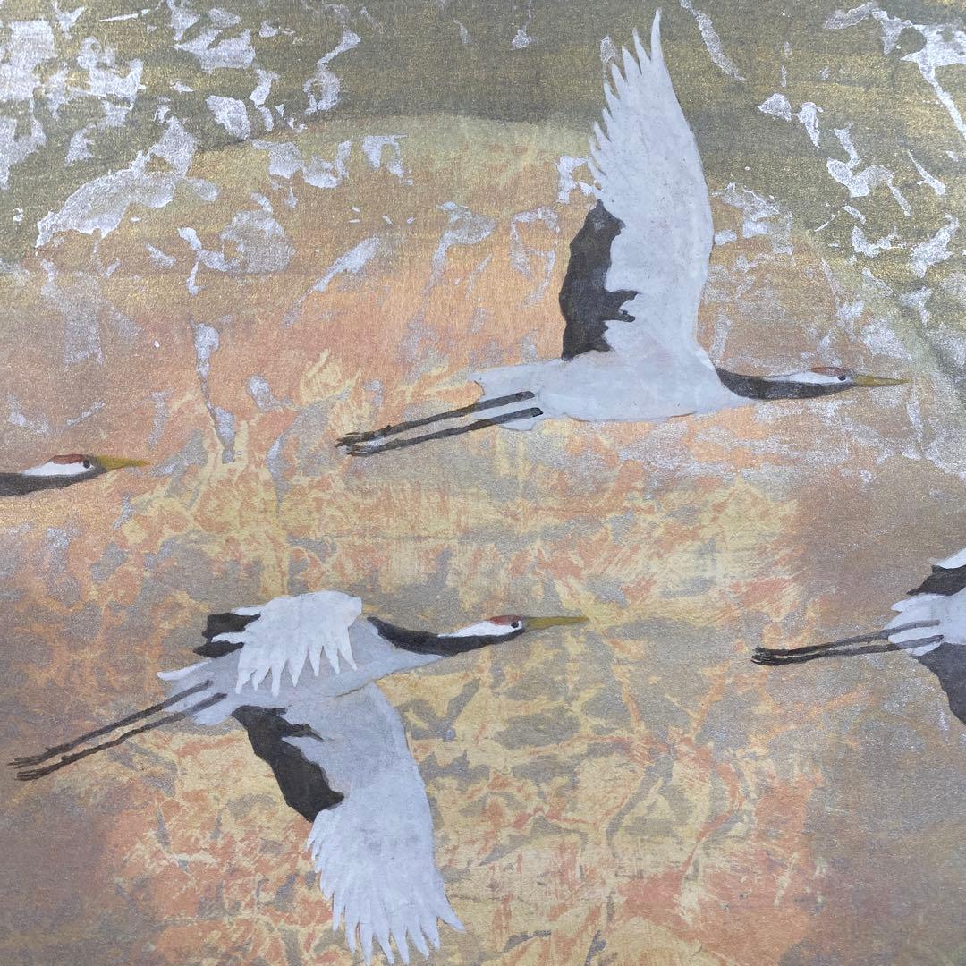 美品 掛け軸 鳥山玲作「飛翔鶴」共箱 太巻き付 縁起物 美術年鑑掲載