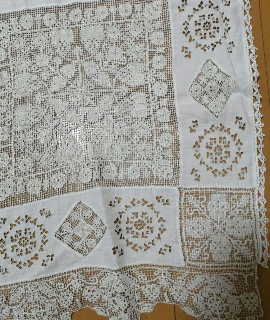 アンティーク　フランス製　ホワイトレース テーブルクロス
