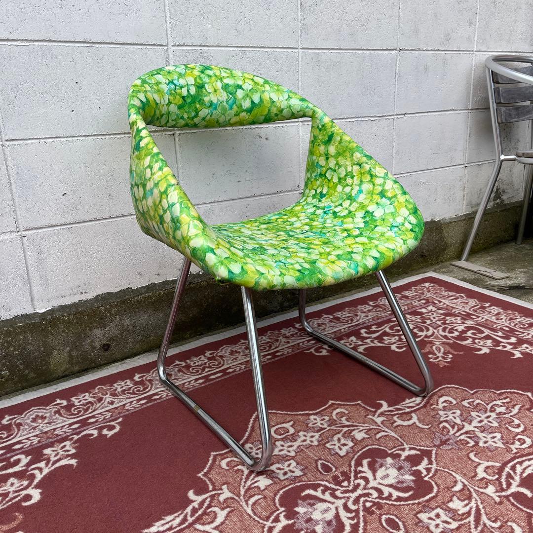 当時物レトロビンテージ品◾️花柄 総柄デザイン チェア 椅子 イス A