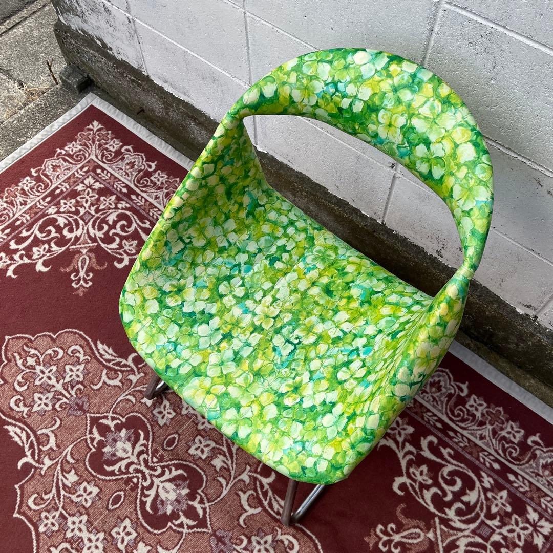 当時物レトロビンテージ品◾️花柄 総柄デザイン チェア 椅子 イス A