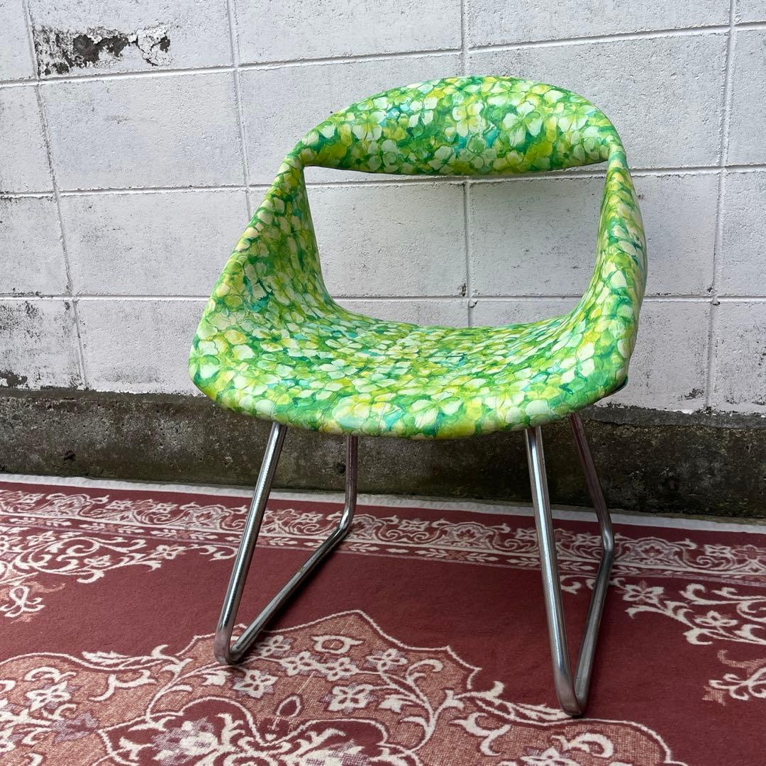 当時物レトロビンテージ品◾️花柄 総柄デザイン チェア 椅子 イス A