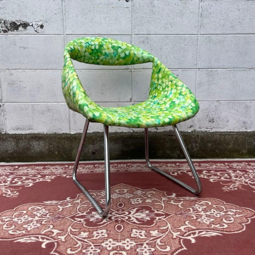 当時物レトロビンテージ品◾️花柄 総柄デザイン チェア 椅子 イス A
