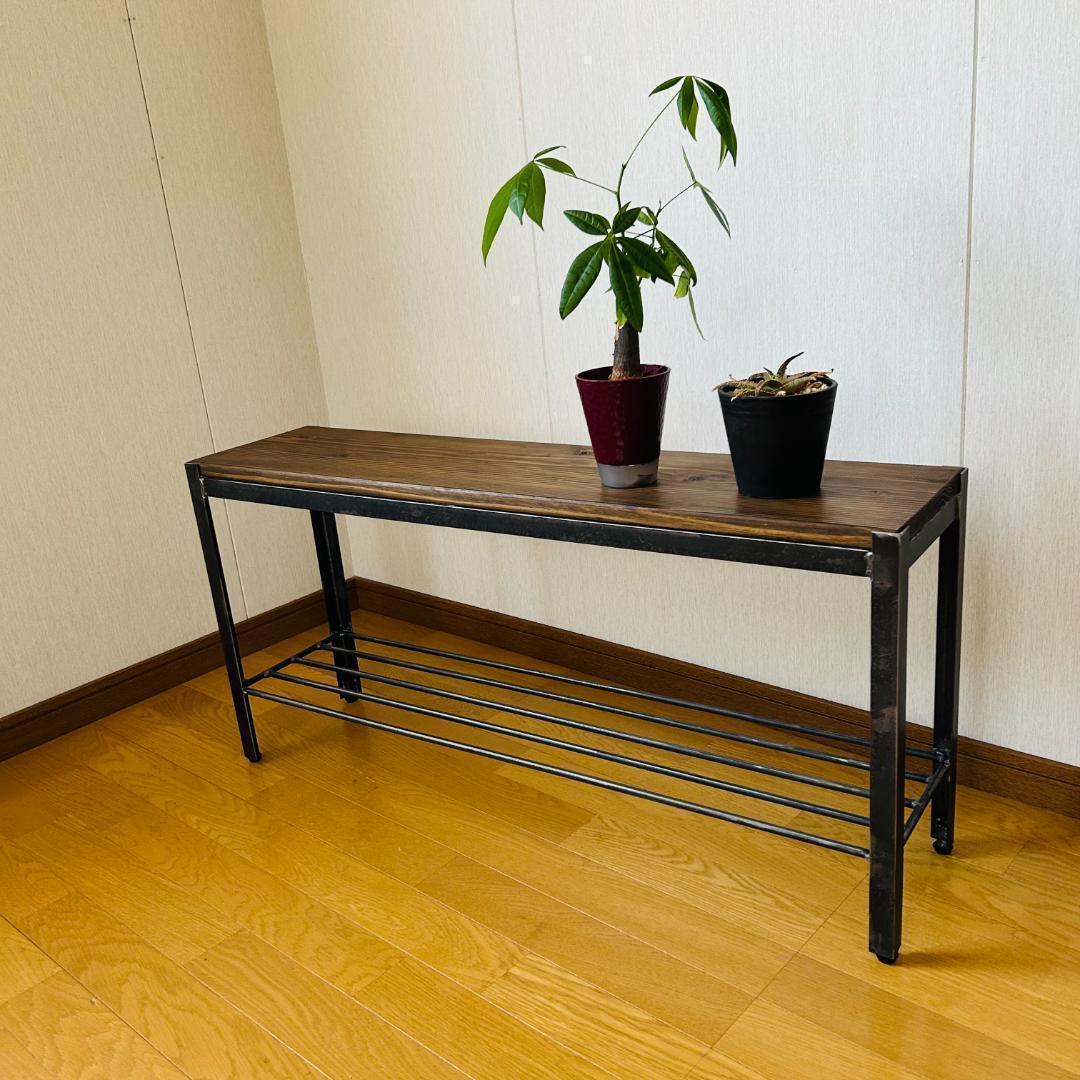 ミニベンチ　ハンドメイド　シェルフ　シューズラック　植物棚　アガペ