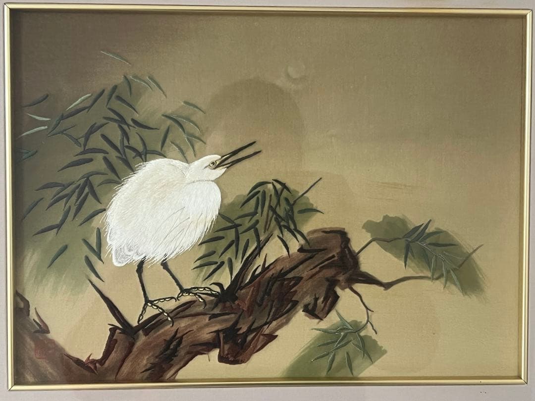 値下げ！中古　額縁に汚れあり　日本刺繍絵　白鷺　日繍