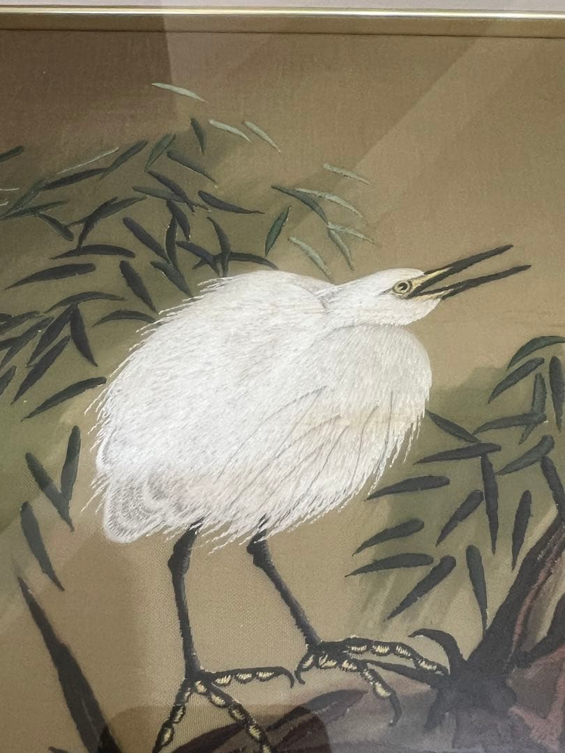 値下げ！中古　額縁に汚れあり　日本刺繍絵　白鷺　日繍