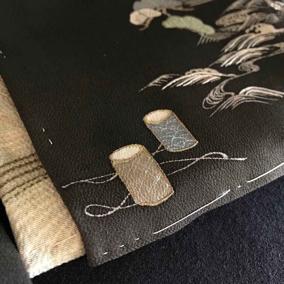 ＊ 市松人形 15号 アンティーク 黒留袖 着物 帯 ＊ 留袖 明治