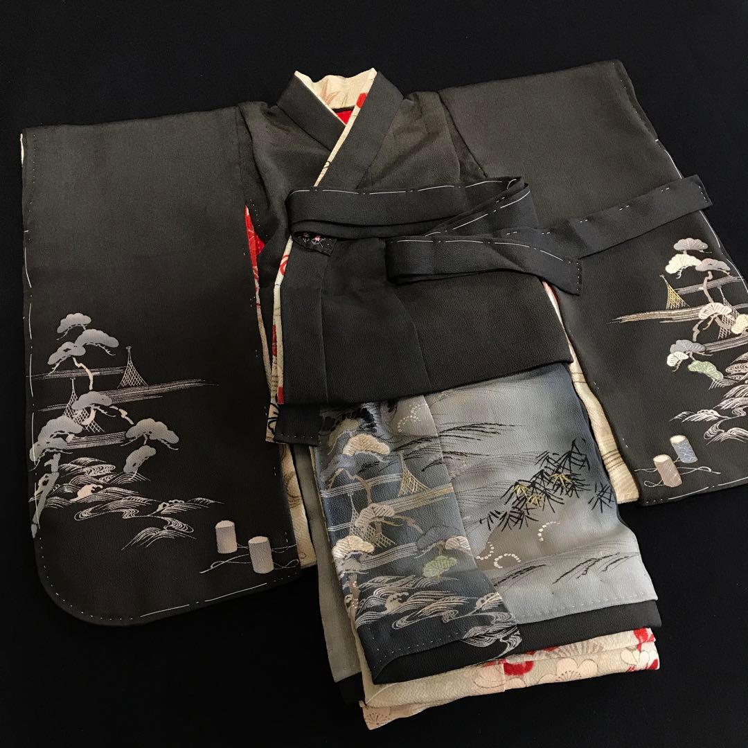 ＊ 市松人形 15号 アンティーク 黒留袖 着物 帯 ＊ 留袖 明治