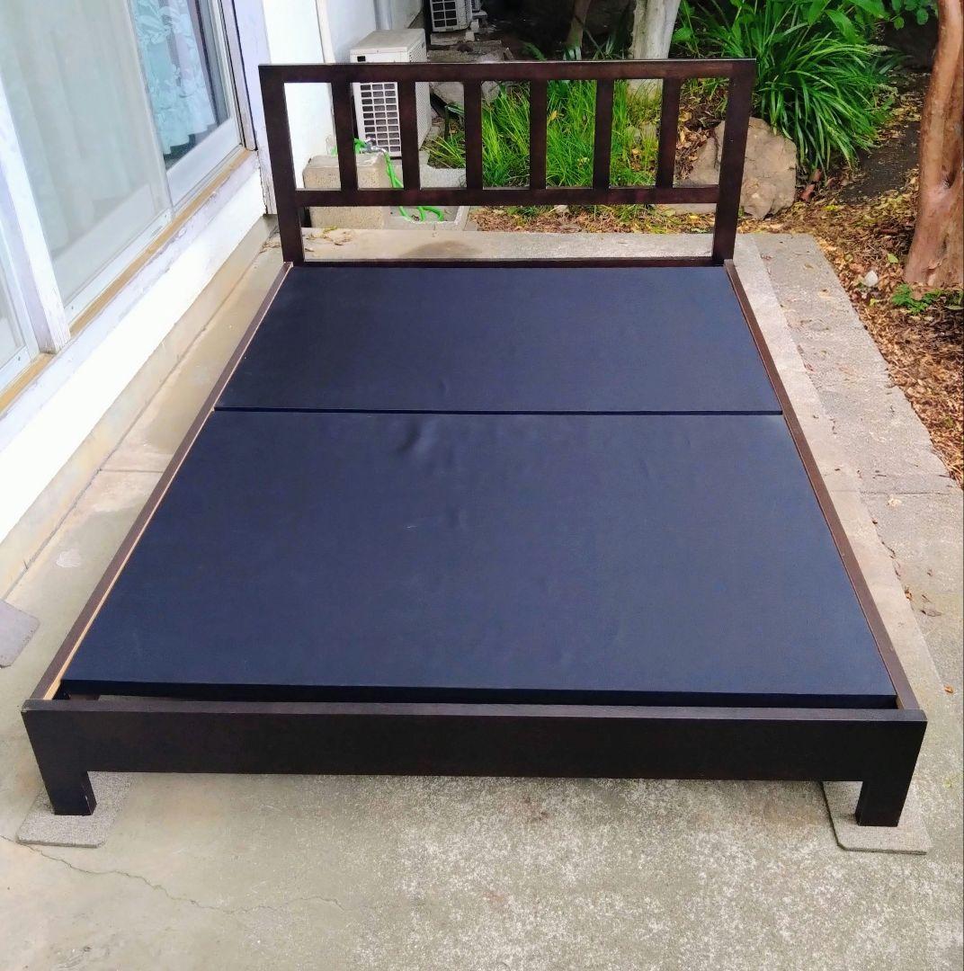 大塚家具　木製ダブルベッド　フレーム　ダークブラウン　高級品　艶有り　引き取り可