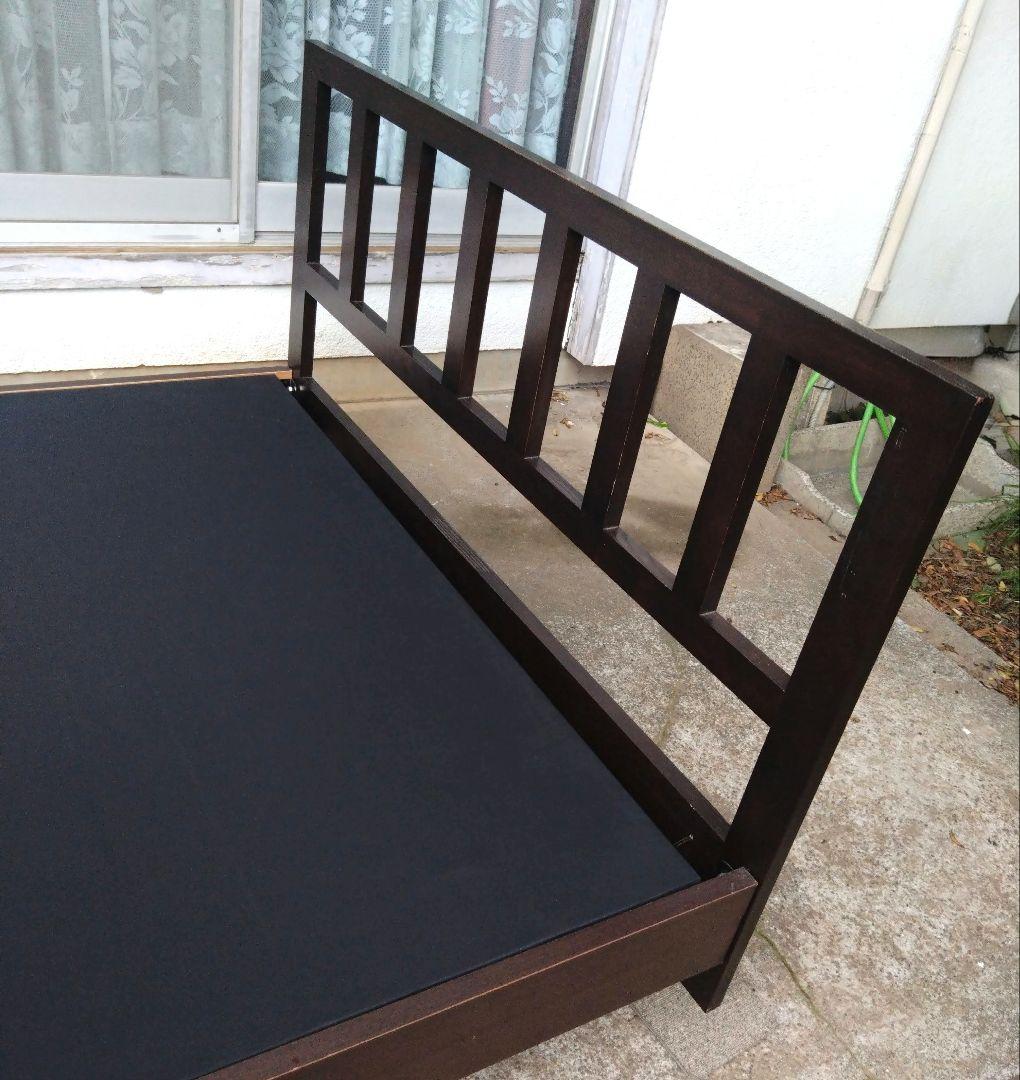 大塚家具　木製ダブルベッド　フレーム　ダークブラウン　高級品　艶有り　引き取り可