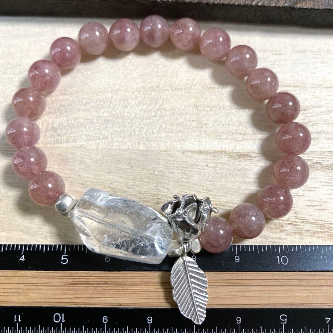 プラムクォーツと天然水晶ラフタンブルカレンシルバーブレスレット