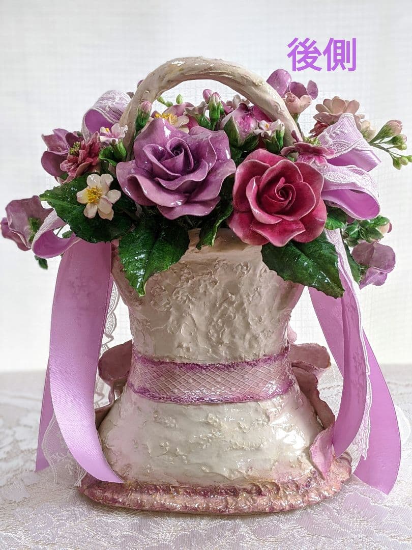 【ひろりん】クレイフラワー✿ロココ調薔薇のフラワーアレンジメント