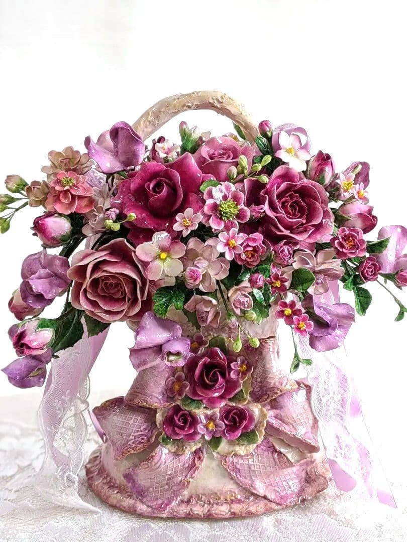 【ひろりん】クレイフラワー✿ロココ調薔薇のフラワーアレンジメント