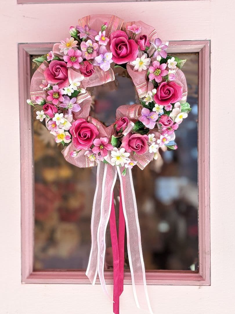 【ひろりん】クレイフラワー✿ロココ調薔薇のフラワーアレンジメント