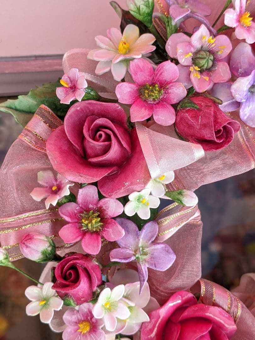 【ひろりん】クレイフラワー✿ロココ調薔薇のフラワーアレンジメント