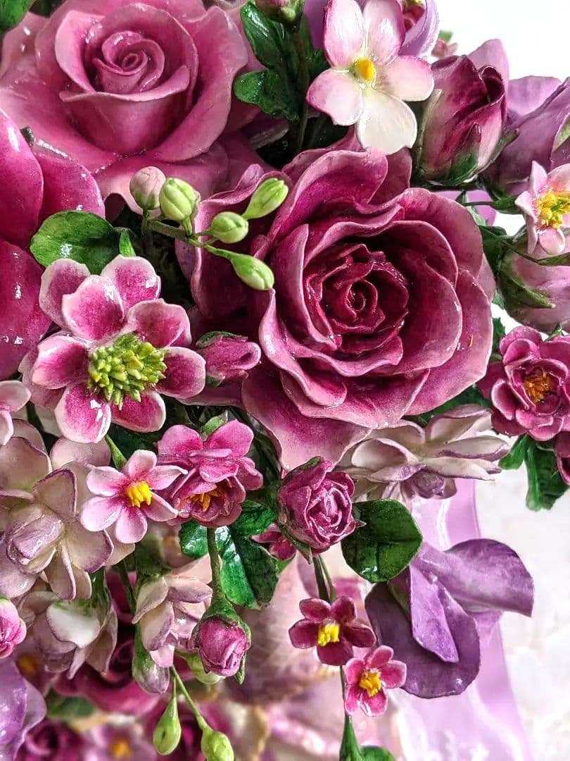 【ひろりん】クレイフラワー✿ロココ調薔薇のフラワーアレンジメント