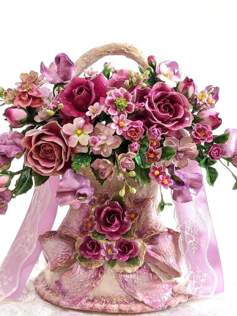 【ひろりん】クレイフラワー✿ロココ調薔薇のフラワーアレンジメント