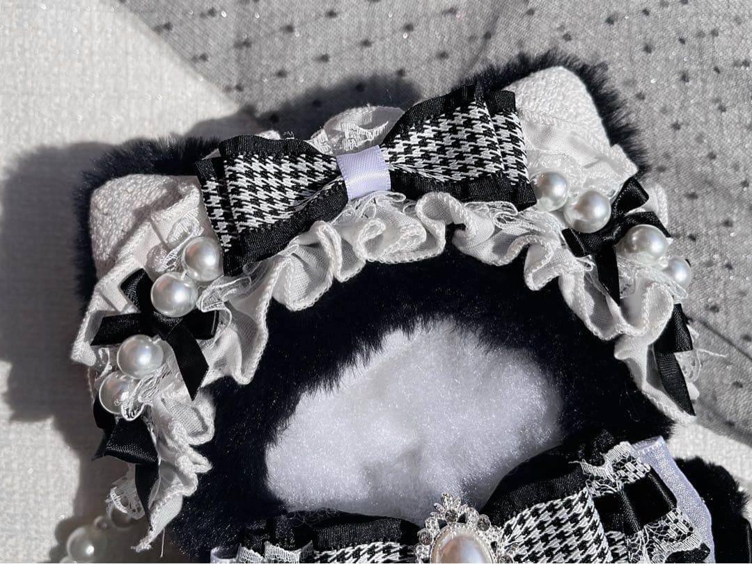 おすわりぬい服　ぬいぐるみ服　お座り 着ぐるみ　15-16cmぬい　千鳥格子ネコ