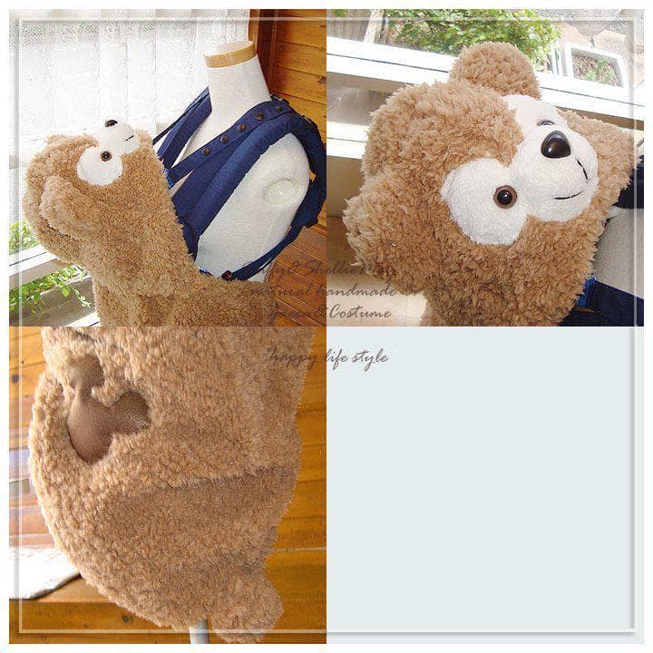 ハンドメイド・くまさんのお顔がフードに♪フワフワ暖かエルゴカバー：緑チェック