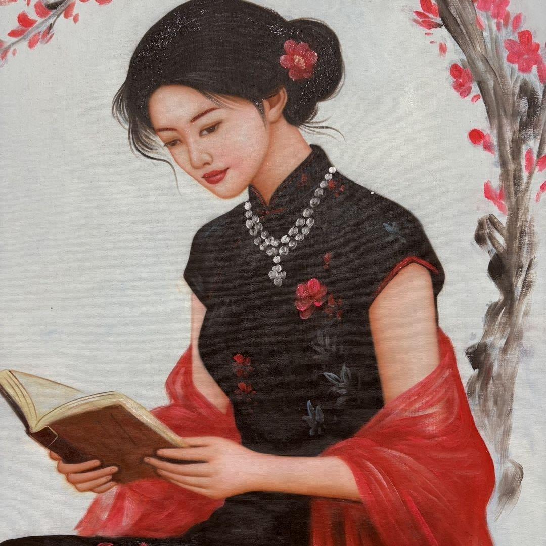 純手描き 水彩油画 人物画 冷军 作品図 中国絵画 約70×100cm 未表装