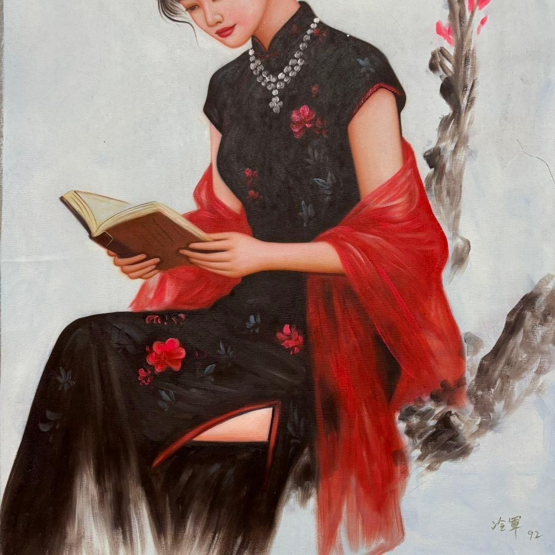 純手描き 水彩油画 人物画 冷军 作品図 中国絵画 約70×100cm 未表装