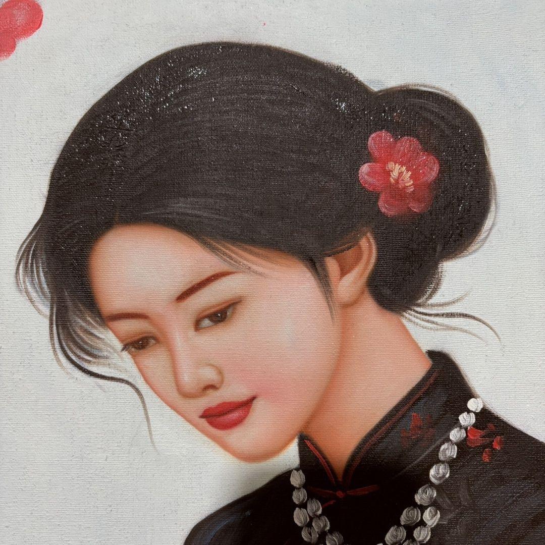 純手描き 水彩油画 人物画 冷军 作品図 中国絵画 約70×100cm 未表装