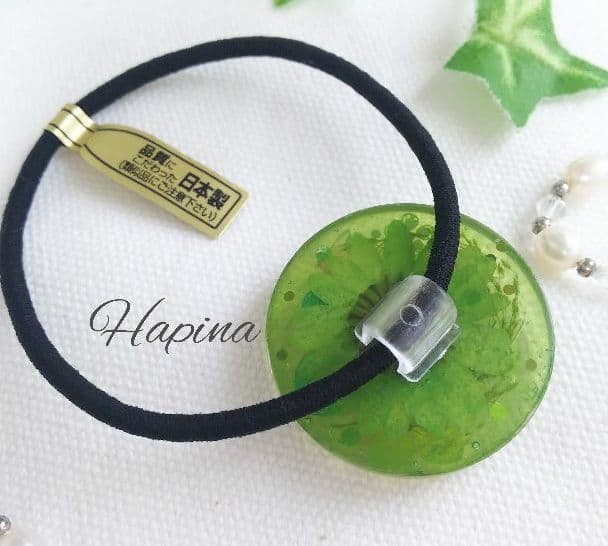 桜グリーンラウンドレジンヘアゴム