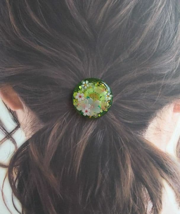 桜グリーンラウンドレジンヘアゴム