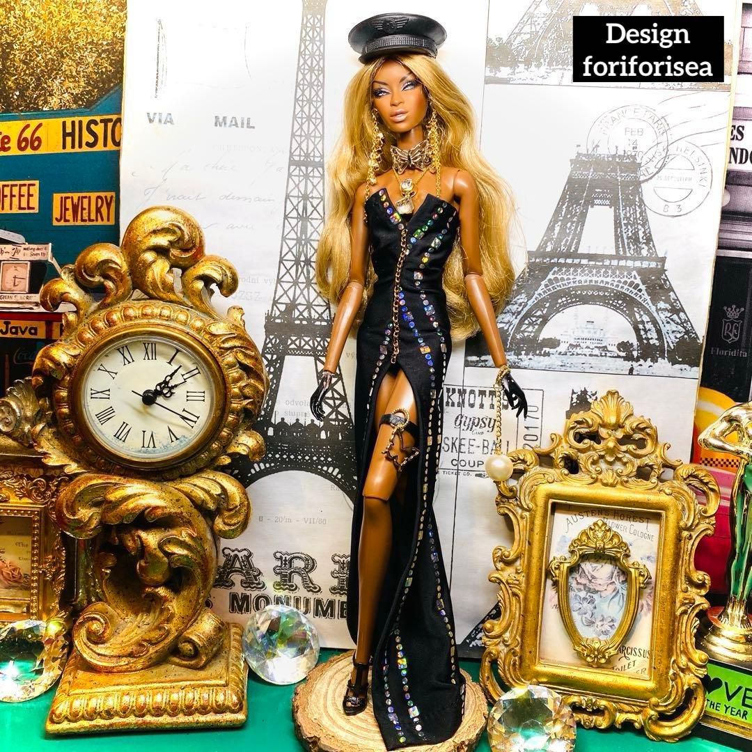 BLACK rainbow hologram long dress★アクセ★