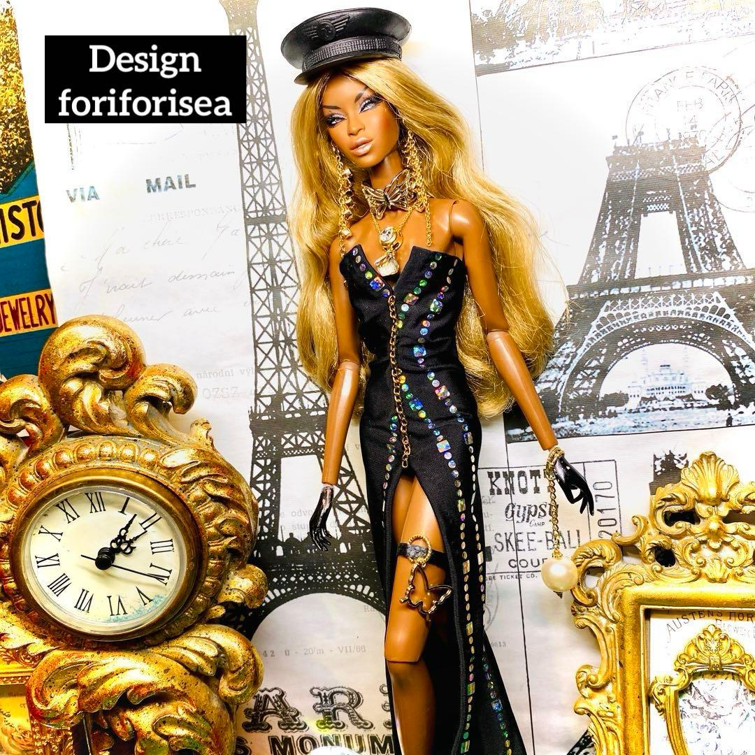 BLACK rainbow hologram long dress★アクセ★