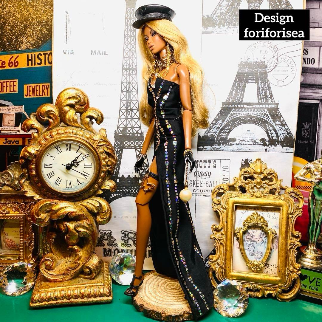 BLACK rainbow hologram long dress★アクセ★