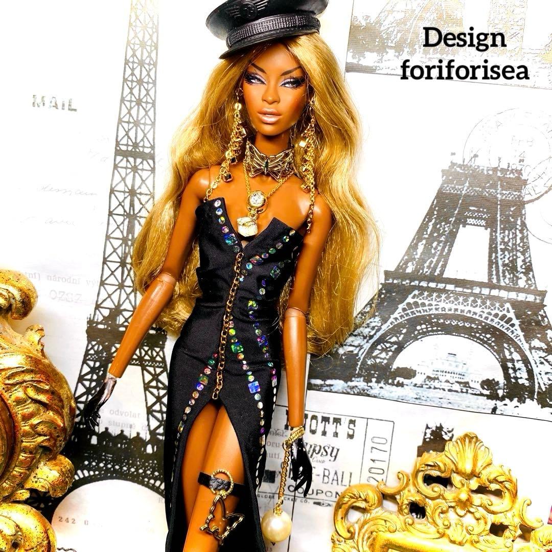 BLACK rainbow hologram long dress★アクセ★