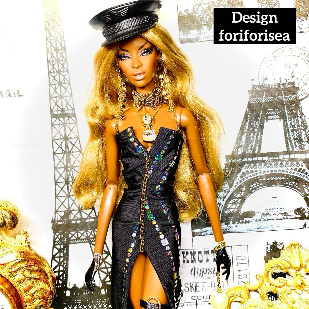 BLACK rainbow hologram long dress★アクセ★