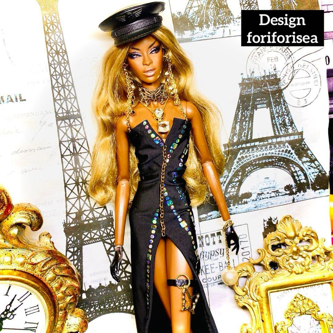 BLACK rainbow hologram long dress★アクセ★