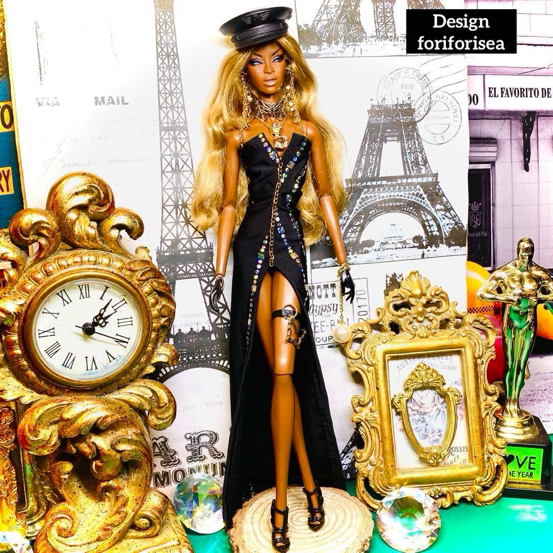 BLACK rainbow hologram long dress★アクセ★