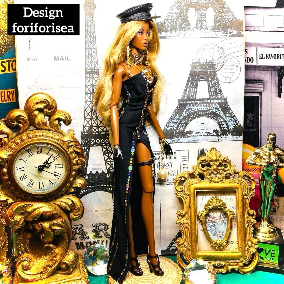 BLACK rainbow hologram long dress★アクセ★