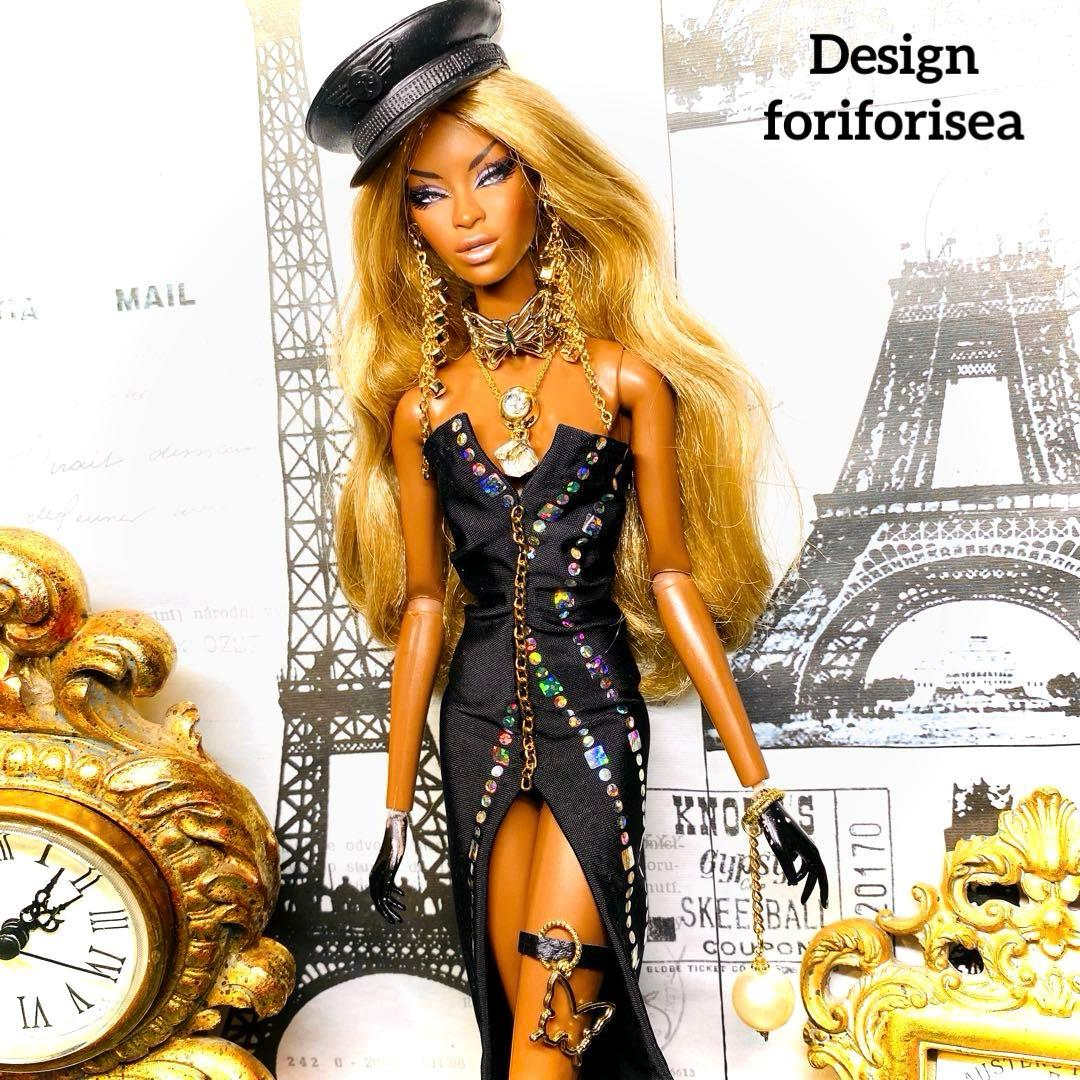 BLACK rainbow hologram long dress★アクセ★