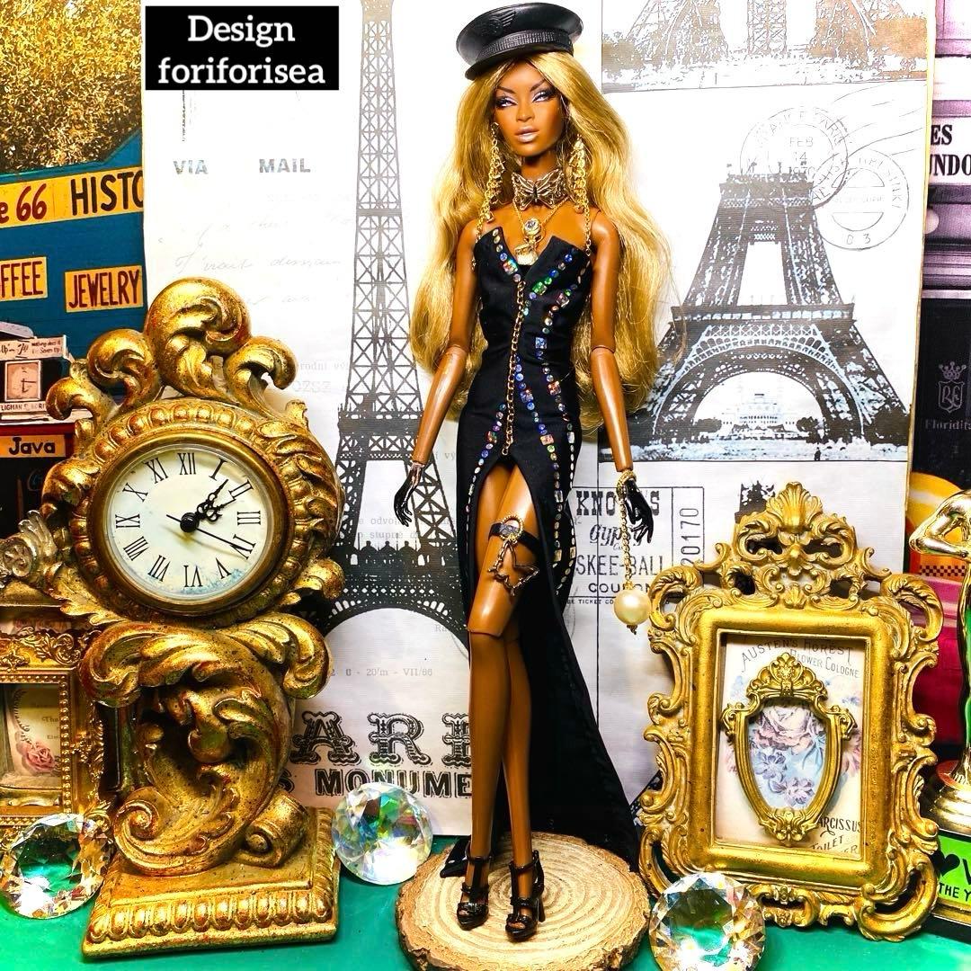 BLACK rainbow hologram long dress★アクセ★