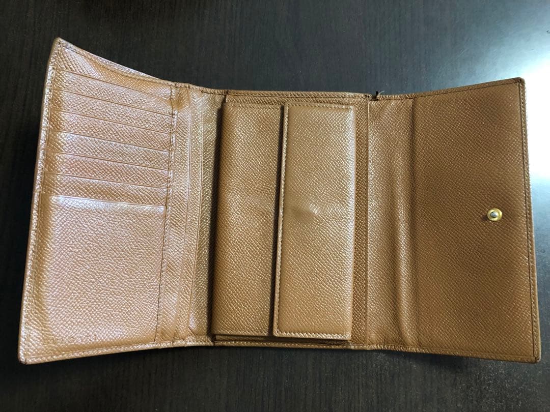 美品ブルガリBVLGARIブラウンレザー三つ折り財布