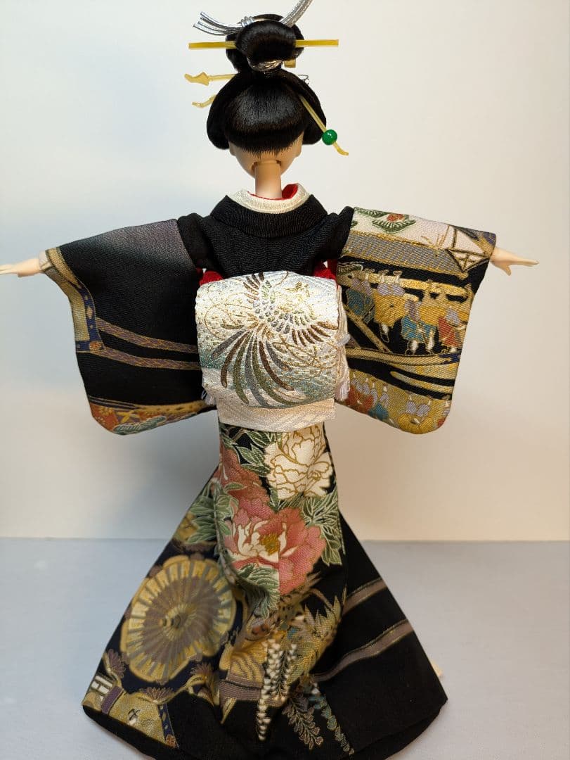 手縫い着物芸者用黒留袖1/6ドール、オビツドール27ジェニー用アウトフィットのみ