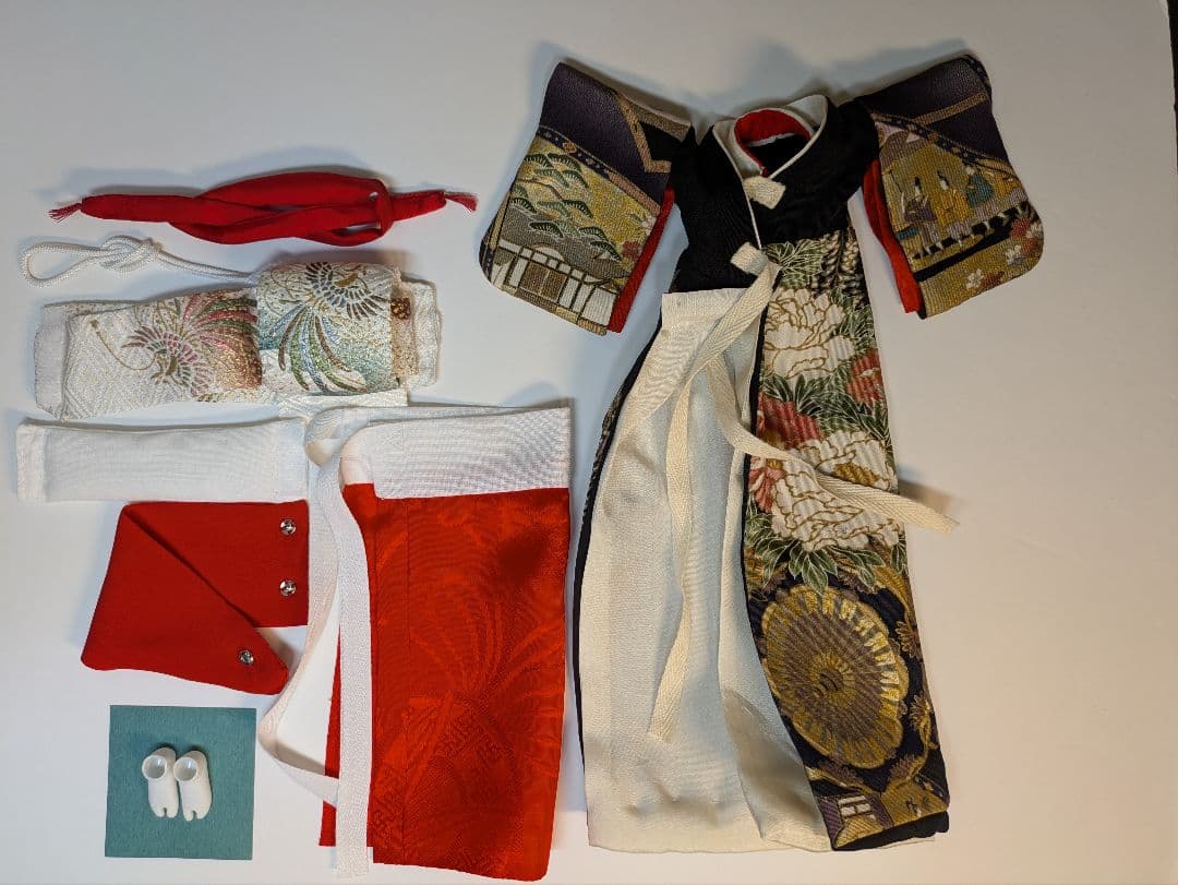 手縫い着物芸者用黒留袖1/6ドール、オビツドール27ジェニー用アウトフィットのみ