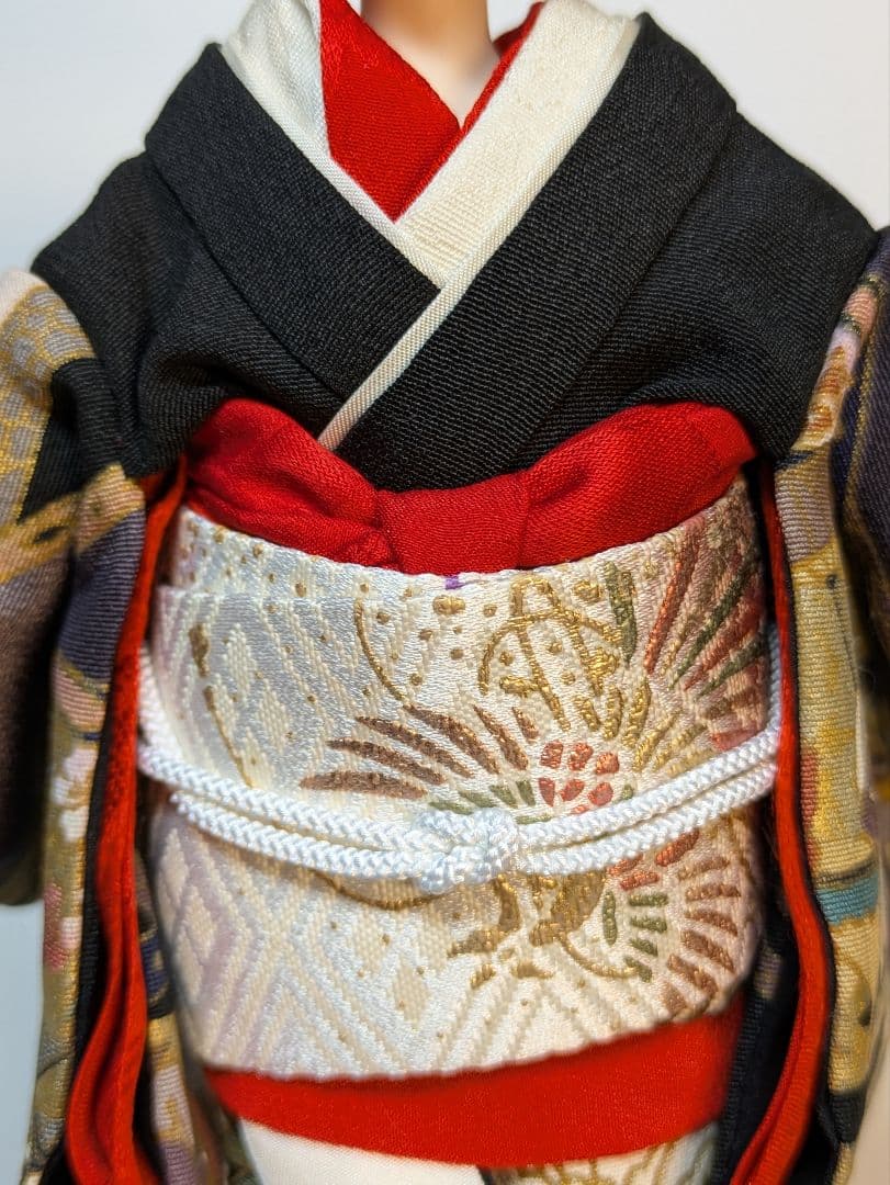 手縫い着物芸者用黒留袖1/6ドール、オビツドール27ジェニー用アウトフィットのみ