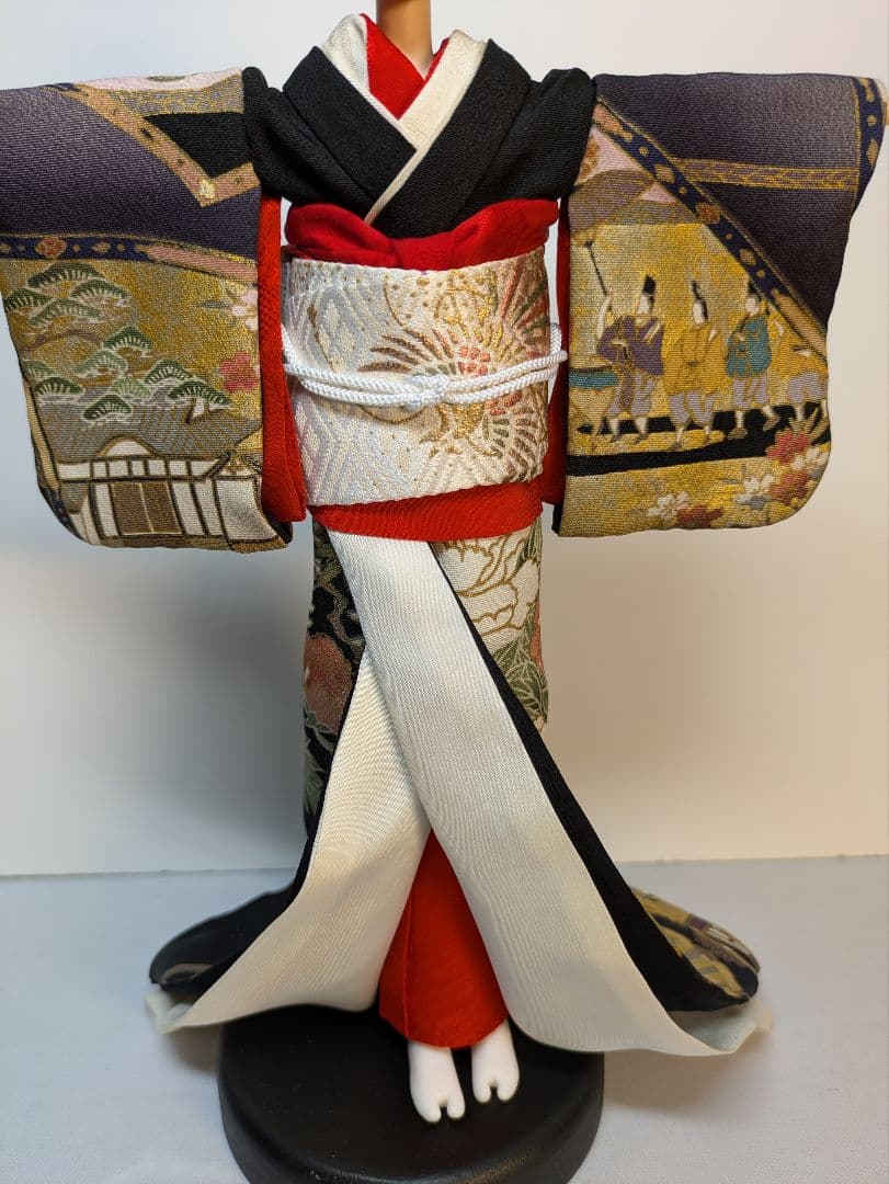 手縫い着物芸者用黒留袖1/6ドール、オビツドール27ジェニー用アウトフィットのみ