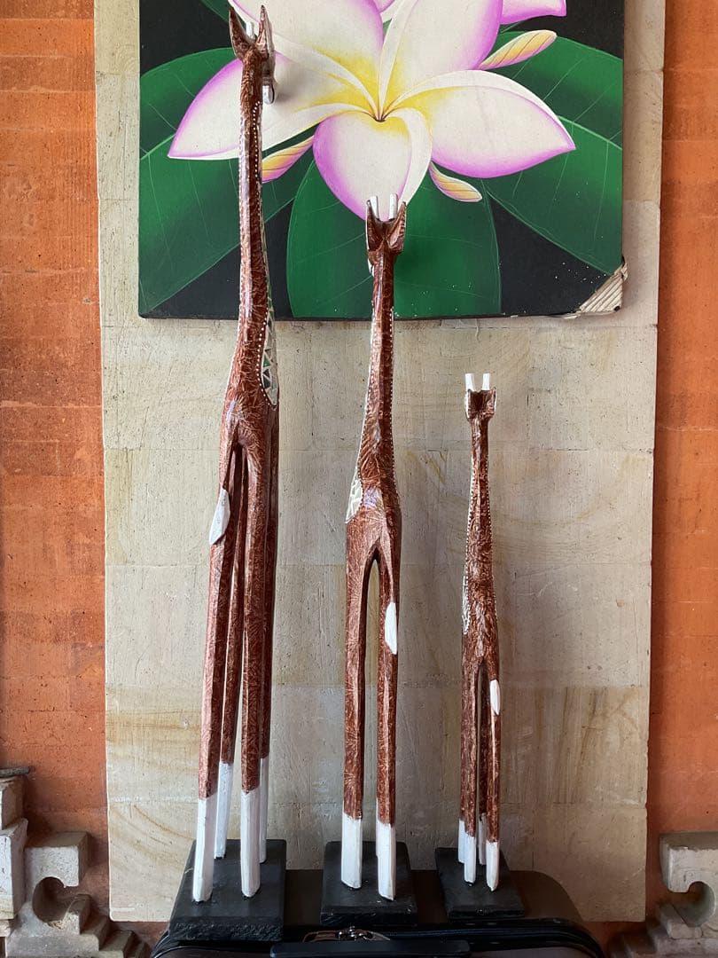 「新入荷」バリ島original木彫りキリン3体セット